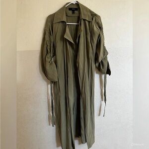 Olive Green Long Lightweight Belted Trench Coat